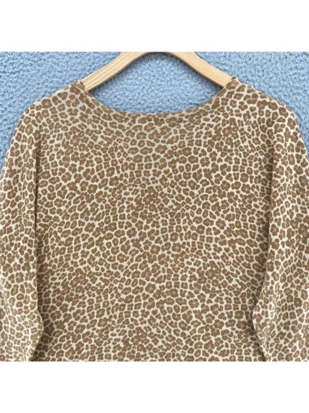 J Jill Sweater Women Large Brown Beige Animal Print Stretch Knit Pullover Casual